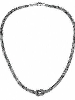 Bali 925 Sterling Silver Woven Chain Necklace Knot Detail 2.5MM